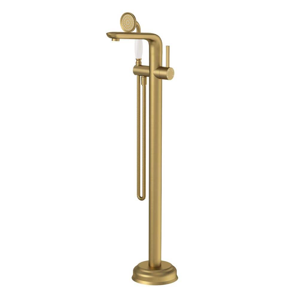 Single Handle Floor Mounted Free Standing Claw Foot Tub Faucets with Handheld Shower in Brushed Gold Valve Included price history on PriceWatchPro