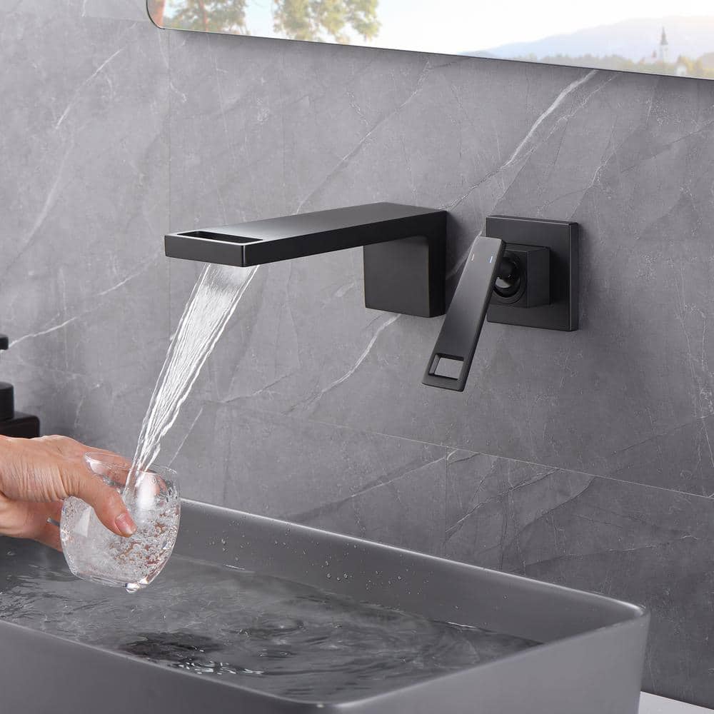 Matte Black Brass Wall Mount Waterfall Bathroom Faucet