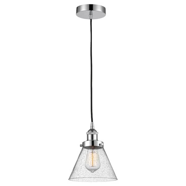 Cone 60-Watt 1-Light Polished Chrome Standard Mini Pendant Light with Seeded Glass Shade, No Bulbs Included