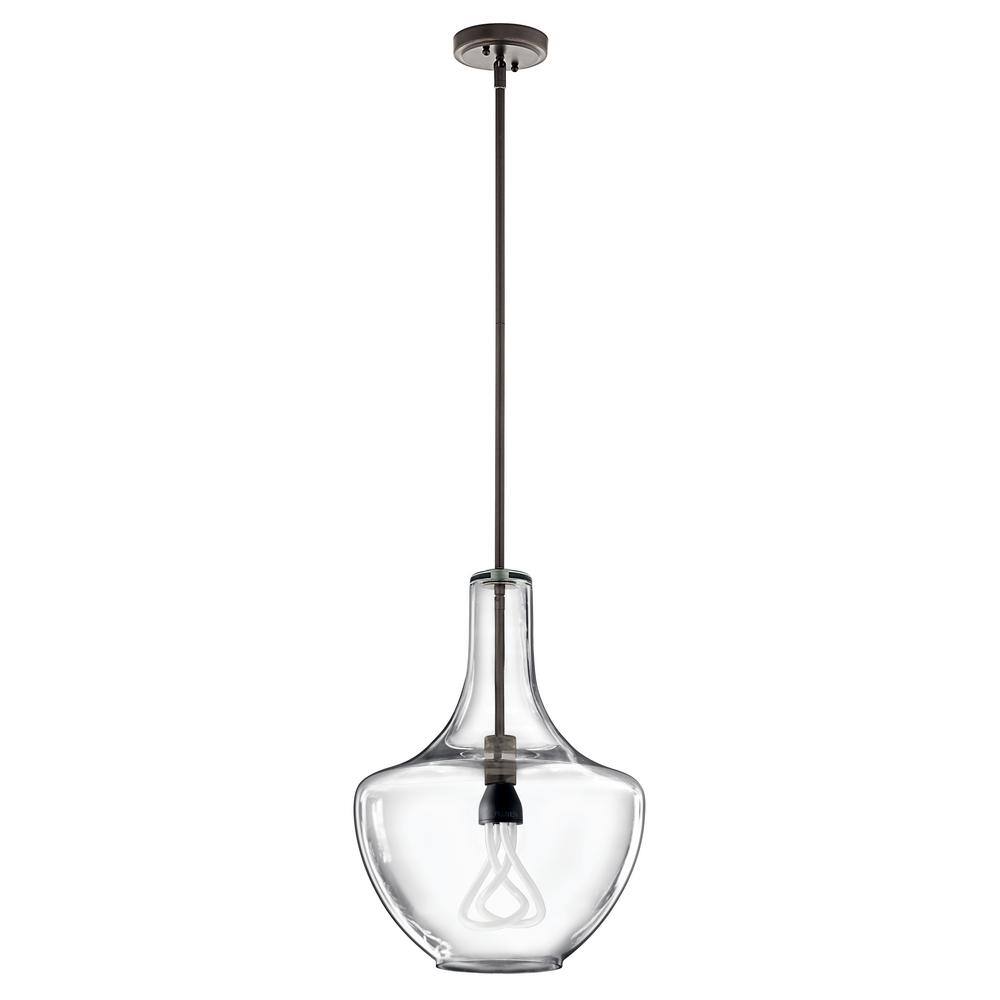 Transitional Olde Bronze 20" Ceiling Pendant with Clear Schoolhouse Shade