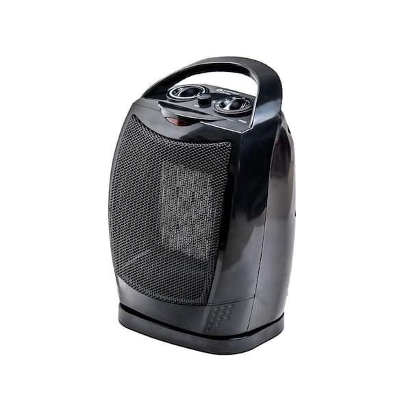 1500W 11 in. Black Indoor Electric Fan-Forced Oscillating Ceramic Space Heater with Safety Tip-Over Switch