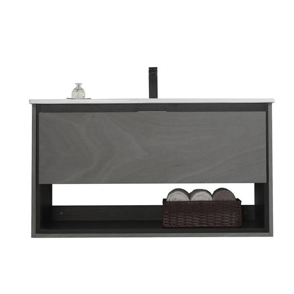 Hlihome 40 in. W x 18 in. D Bath Vanity in Grey Ebony with Vanity Top in White with White Basin