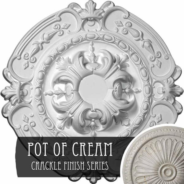 Ekena Millwork 1-3/4 in. x 16-3/8 in. x 16-3/8 in. Polyurethane Southampton Ceiling Medallion, Pot of Cream Crackle