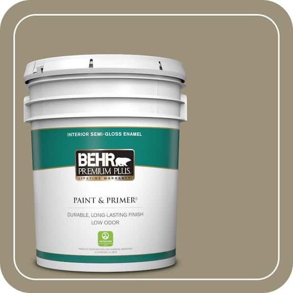 BEHR PREMIUM PLUS 5 gal. #N340-5 Grassy Savannah Semi-Gloss Enamel Low Odor Interior Paint & Primer