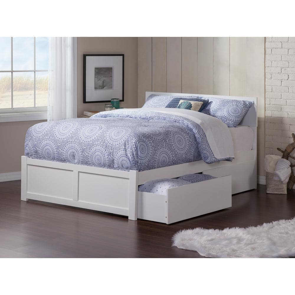 Orlando Queen White Eco-Friendly Hardwood Bed with Storage Drawers