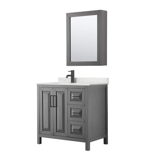 Wyndham Collection Daria 36 in. W x 22 in. D x 35.75 in. H Single Bath Vanity in Dark Gray with Giotto Quartz Top and Mirror