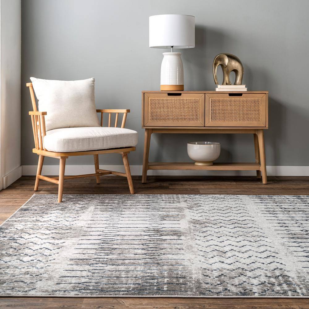Blue Geometric Pattern Stain-Resistant Area Rug, 5' x 8'