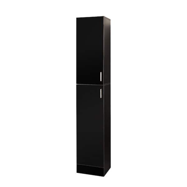 Flynama 15.00 in. W x 15.75 in. D x 63 in. H Black Linen Cabinet with 5-Shelves and 1-Door