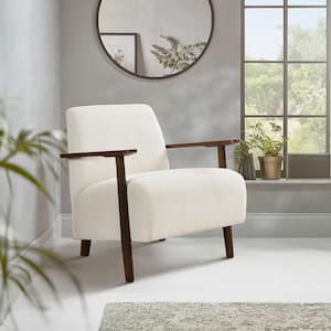 Chantelle Beige Corduroy Fabric Upholstery Solid Wood Accent Arm Chair