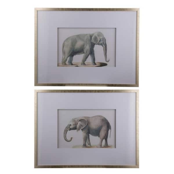 2-Piece Framed 23.6 in. x 31.5 in. Fake Elephant Pencil Drawings for Living Room and Office Hallway, Dining Room