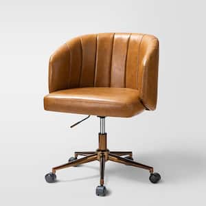 Emil Mid-century Modern Camel PU Leather Ergonomic Adjustable Height Swivel Task Chair