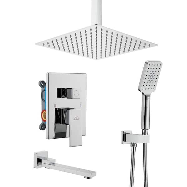 Boyel Living 12 inches Shower System Ceiling Mount 3-Functions Square Shower Faucet Set with Handheld Shower,Chrome
