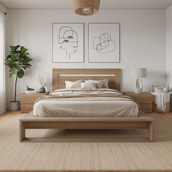 Ophelia 4-Piece Brown Oak Composite Queen Size Bedroom Set