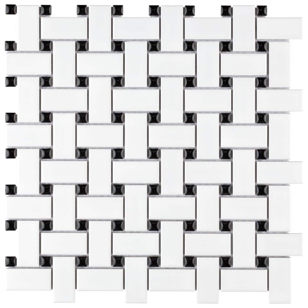 Metro Basketweave White with Black Dot 6 in. x 6 in. Porcelain Mosaic Take Home Tile Sample price history on PriceWatchPro