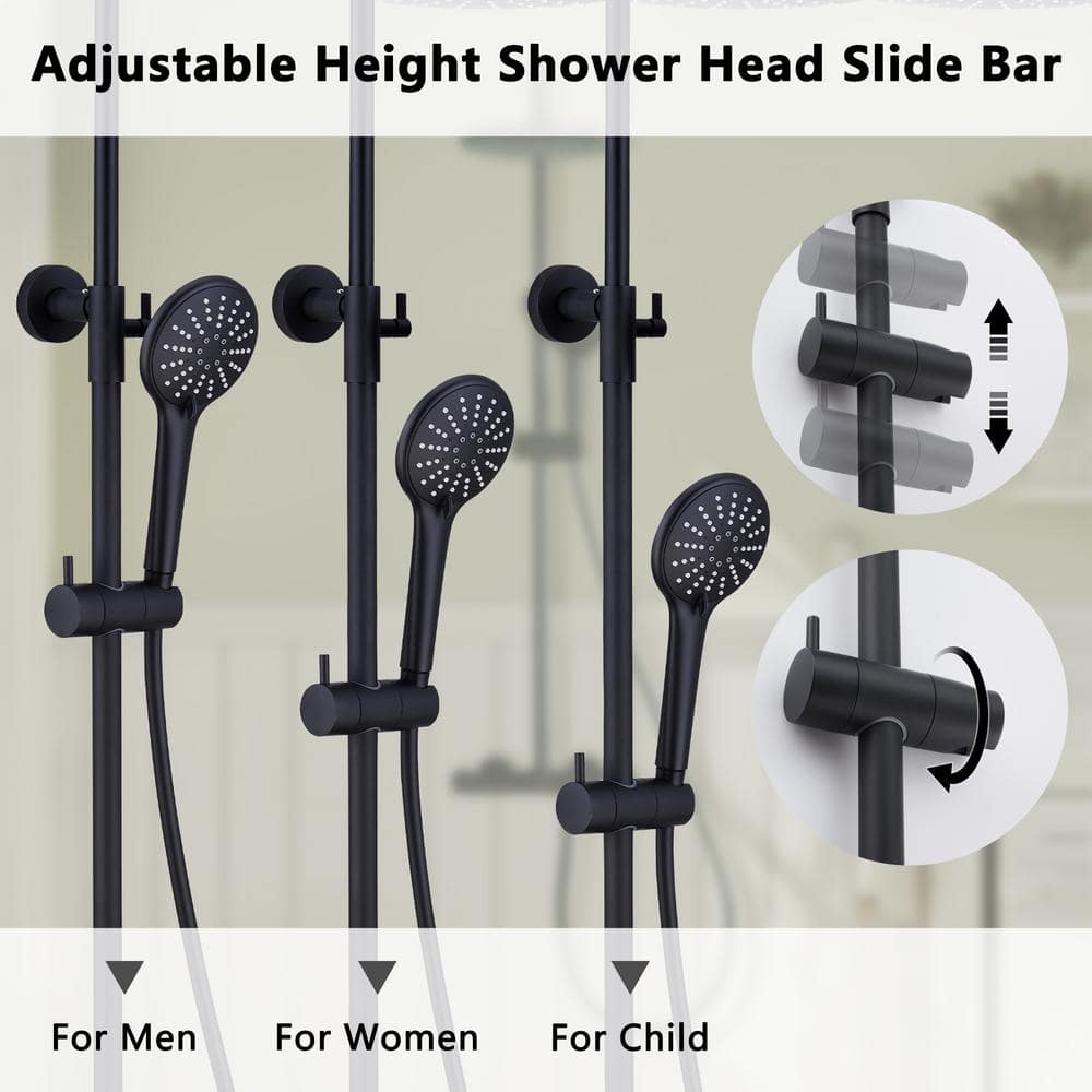 Matte Black Adjustable Height Rain Shower System with Handheld