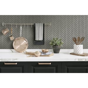 Graphite and Metallic Silver Herringbone Inlay Vinyl Peel and Stick Wallpaper Roll (Covers 30.75 sq. ft.)