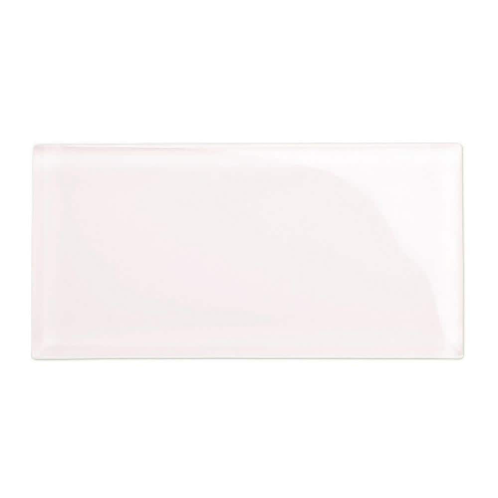 Giorbello Rose Pale Pink 3 in. x 6 in. x 8mm Glass Subway Tile Sample ...