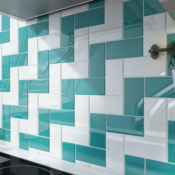 Giorbello Teal 3 In X 6 In X 8 Mm Glass Subway Wall Tile 5 Sq Ftcase G5911 The Home Depot