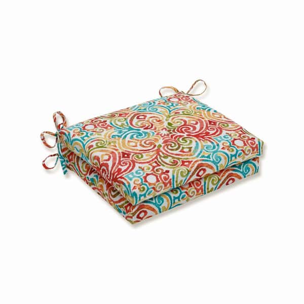 Pillow Perfect 18.5 x 16 Outdoor Dining Chair Cushion in Blue/Green/Pink (Set of 2)