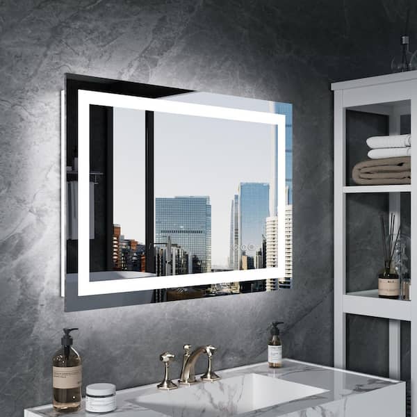 28 in. W x 36 in. H Rectangular Frameless LED Wall Mounted Bathroom Vanity Mirror