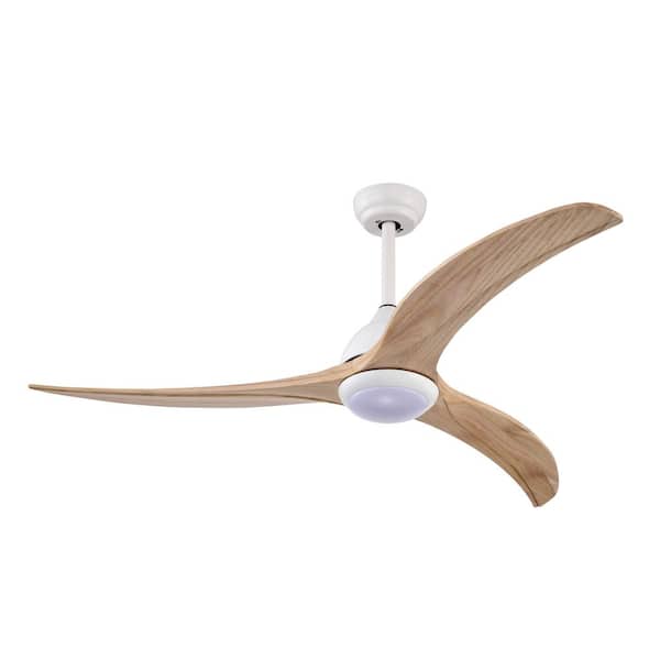 52 in. Matte White Ceiling Fan, Indoor Outdoor Ceiling Fan with Light with Remote Control, Noiseless Reversible Motor