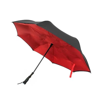 41.5 in. Wide Red Wind Proof Reverse Open/Close Technology Double-Ribbed Umbrella with Flashlight at Handle