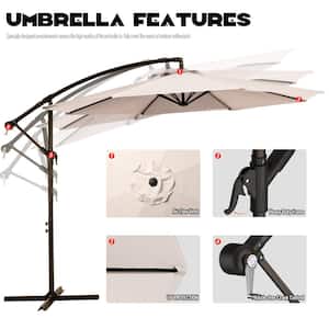 10 ft. Cantilever Hanging Steel Offset Outdoor Patio Umbrella with Cross Base in Beige