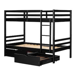 Fakto Solid Wood Bunk Bed and Rolling Drawers Set, Matte Black