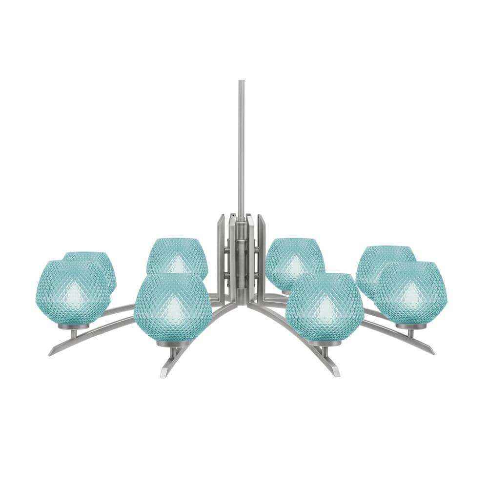 Siena 8-Light Graphite Chandelier, Round Chandelier with Turquoise Glass Sh