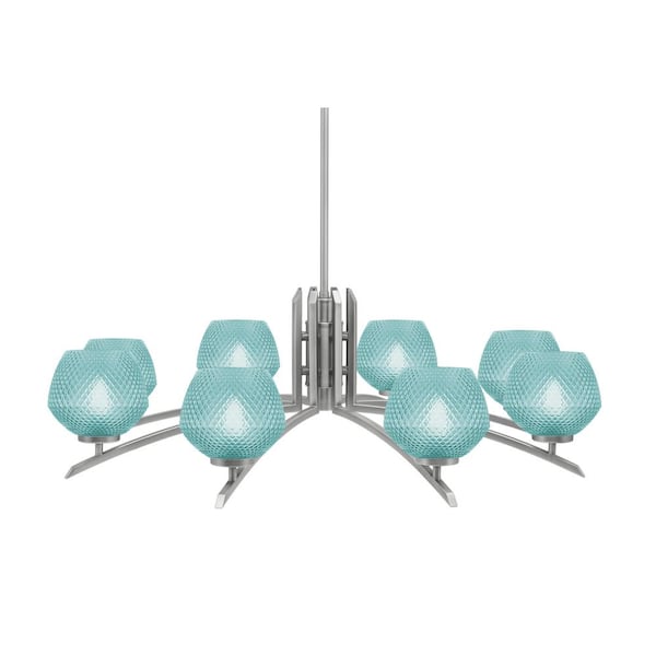 Unbranded Siena 8-Light Graphite Chandelier, Round Chandelier with Turquoise Glass Shades, No bulb Included