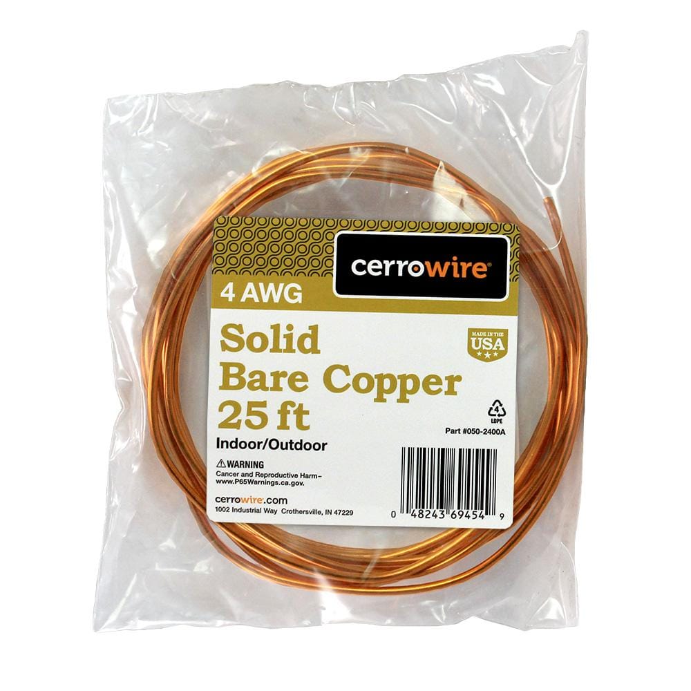 Cerrowire 25 ft. 4-Gauge Solid SD Bare Copper Grounding Wire 050-2400A -  The Home Depot