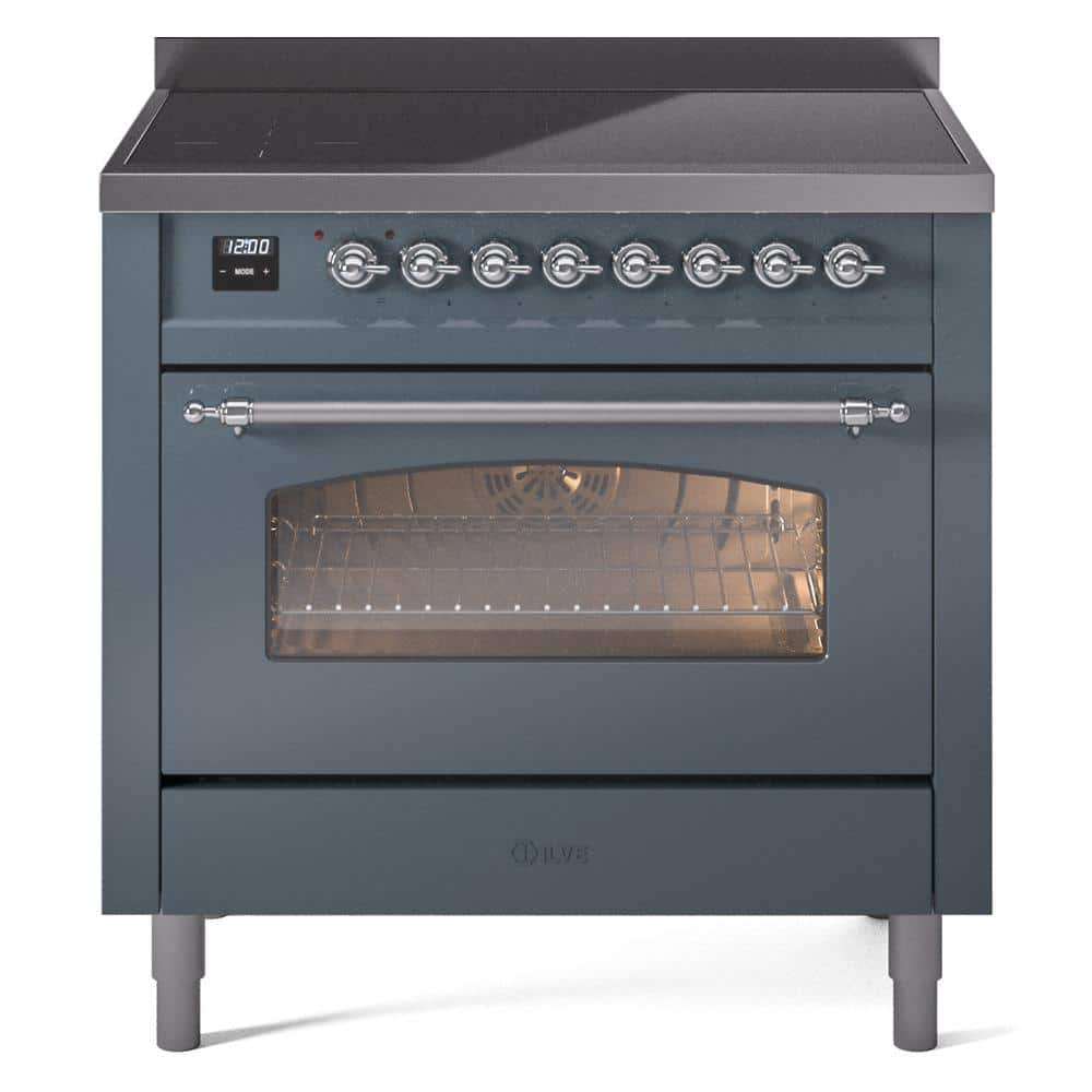 Nostalgie II 36 in. 6 Zone Freestanding Induction Range in Blue Grey with Chrome -  ILVE, UPI366NMPBGC