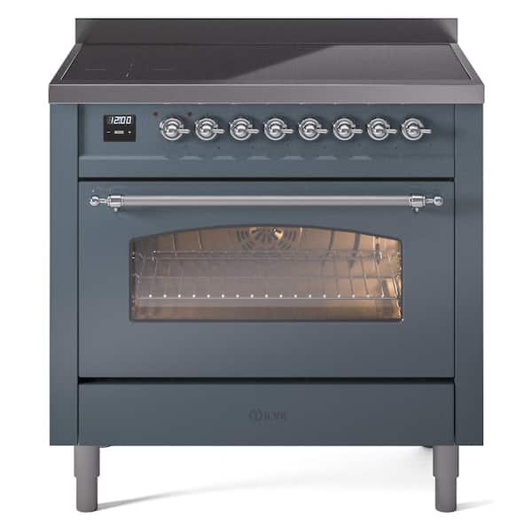 ILVE Nostalgie II 36 in. 6 Zone Freestanding Induction Range in Blue Grey with Chrome