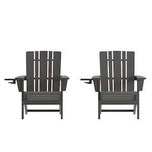 Gray Faux Wood Resin Outdoor Lounge Chair in Gray (Set of 2)