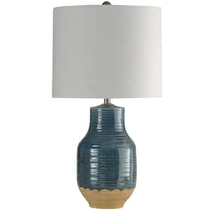 30 in. Prova Blue Table Lamp with White Hardback Fabric Shade