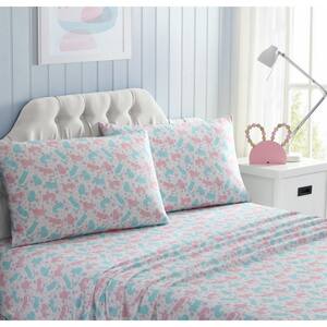 4-Piece Pink and Blue Geometric Full Sheet Set