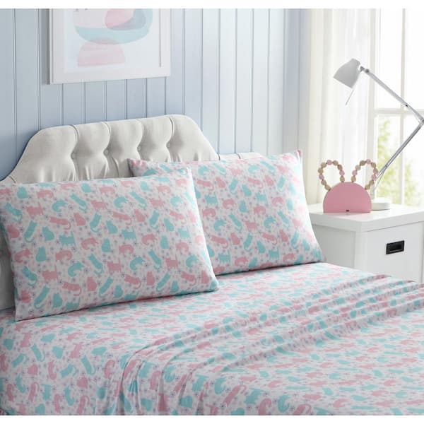 Kute Kids 4-Piece Pink and Blue Geometric Full Sheet Set