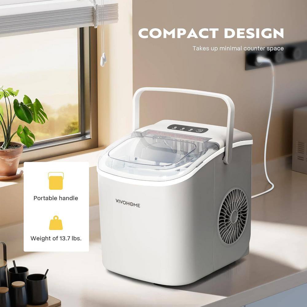 Compact Gray Portable Ice Maker with Handle and Self-Cleaning Function
