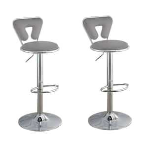 34.8 in. Gray Low Back Metal Frame Barstool with Leatherette Seat (Set of 2)