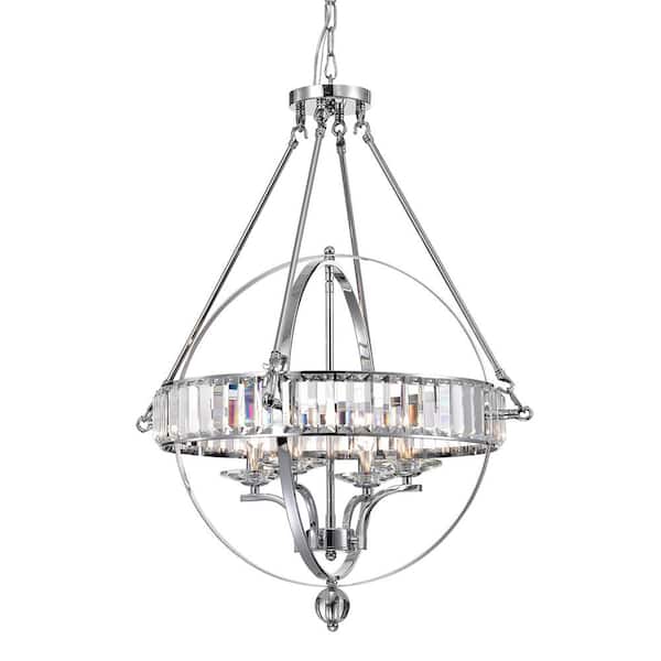 Edvivi Magellan 4-Light Chrome Sphere Chandelier with Crystals Belt