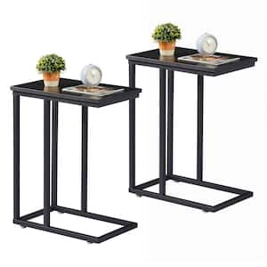 11 in. W Black C-Shaped End Side Couch Table, Wooden Snack Style for Living Room, Sofa, TV Tray (Set of 2)