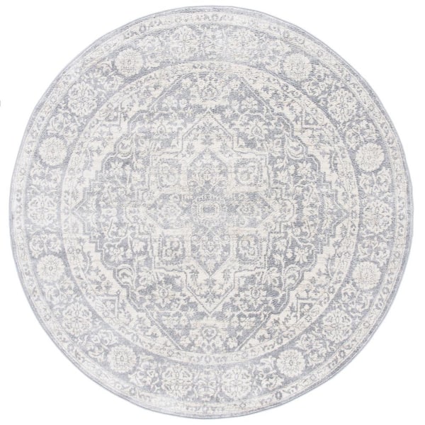 Brentwood Light Gray/Ivory 10 ft. x 10 ft. Distressed Border Medallion Round Area Rug
