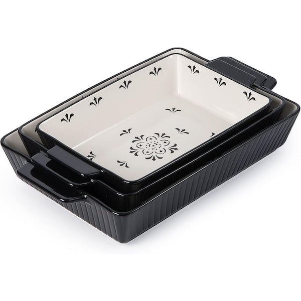 Ceramic Casserole Baking Dish Set Nonstick Stackable Bakeware with Floral Pattern Healthy Porcelain 3pcs