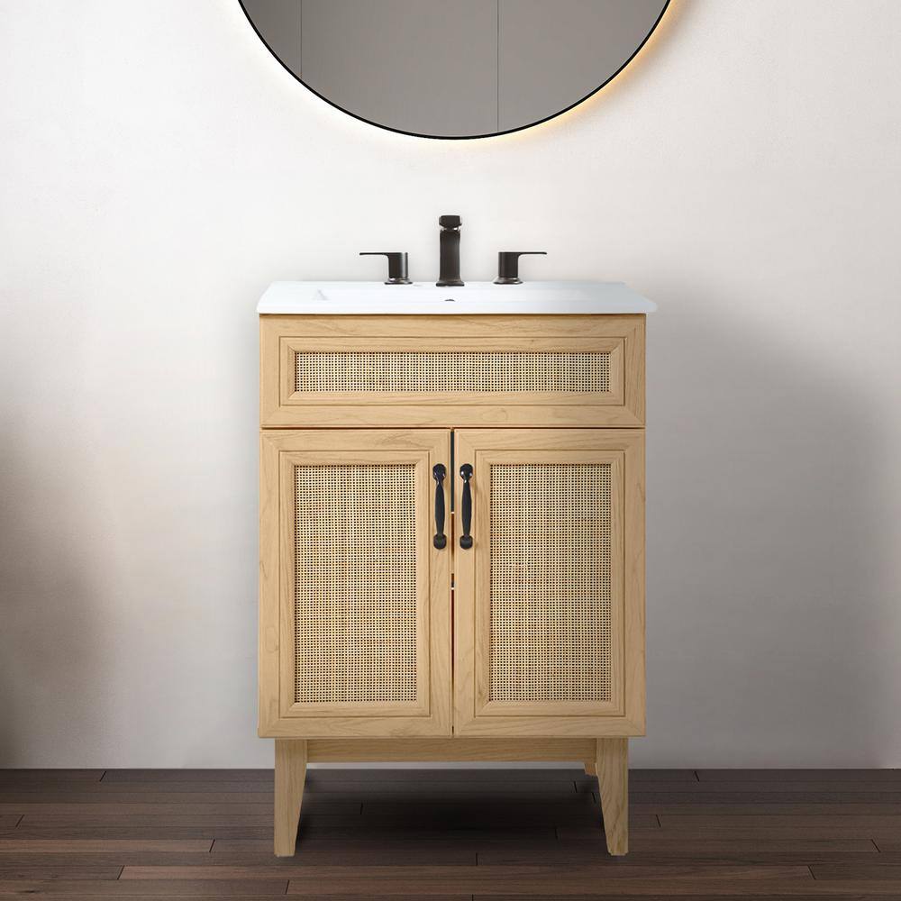 Javer 24" Oak Rattan Modern Farmhouse Bath Vanity Cabinet