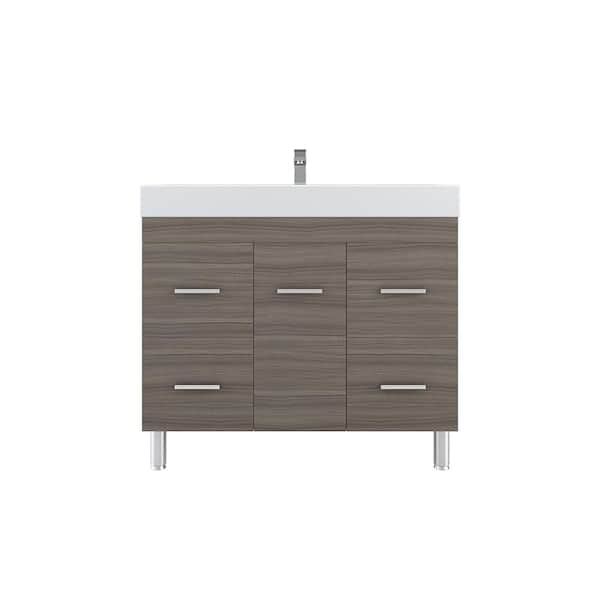 Alya Bath Ripley 42 in. W x 19 in. D x 36 in. H Freestanding Bath Vanity in Gray with White Solid Surface Top