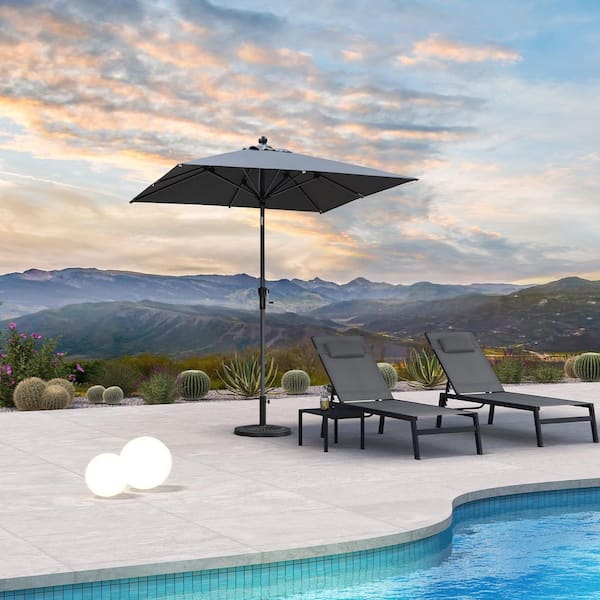 6.5 ft. Square Aluminum Crank and Tilt Outdoor Patio Market Umbrella in Gray