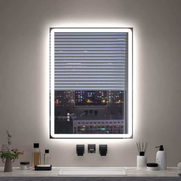 24 in. W x 32 in. H Modern Rectangular Frameless LED Front Lighted Anti-Fog Tempered Glass Wall Bathroom Vanity Mirror