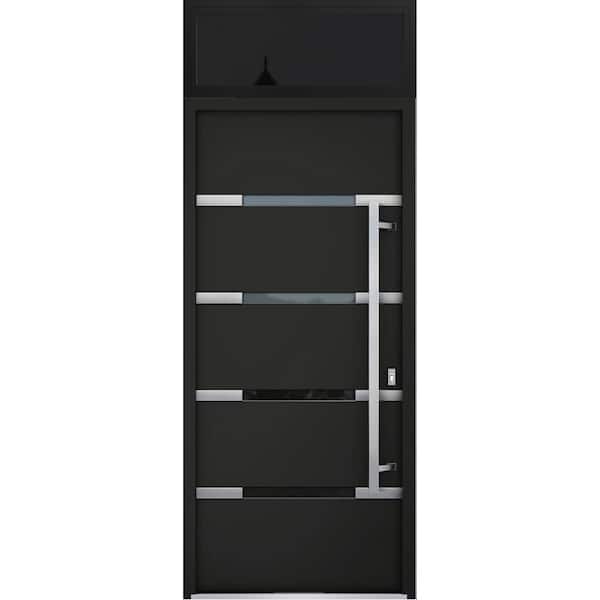 VDOMDOORS 36 in. W. x 96 in. Left-Hand/Inswing Transom Clear Glass Black Enamel Steel Exterior Prehung Door with Hardware