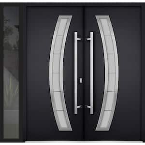 6500 84 in. x 80 in. Left-hand/Inswing Sidelite Tinted Glass Black Enamel Steel Prehung Front Door with Hardware