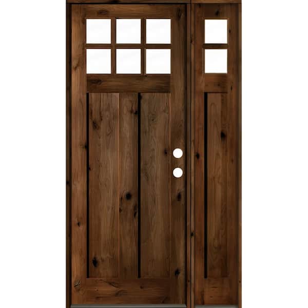 Krosswood Doors 50 in. x 96 in. Craftsman 3-Panel Left Hand 6-Lite Clear Glass Provincial Wood Inswing Prehung Front Door Right Sidelite